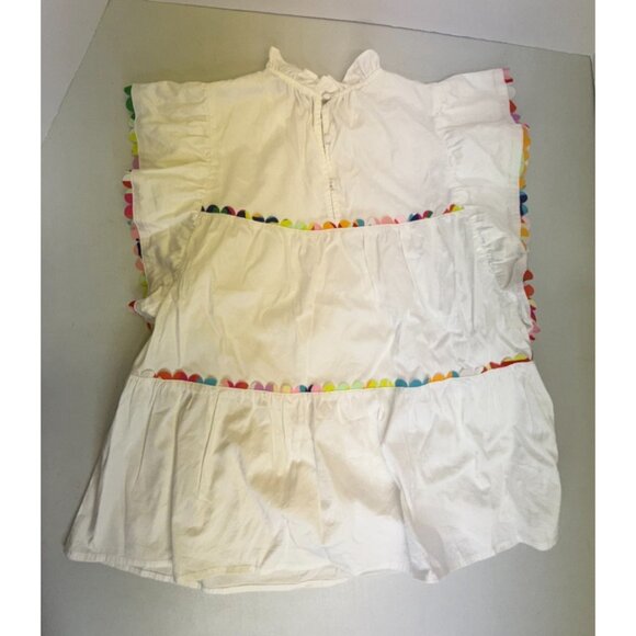 Crosby by Mollie Burch Nadine White Blouse Colorful Trim Size Small Cotton Blend - Picture 3 of 11
